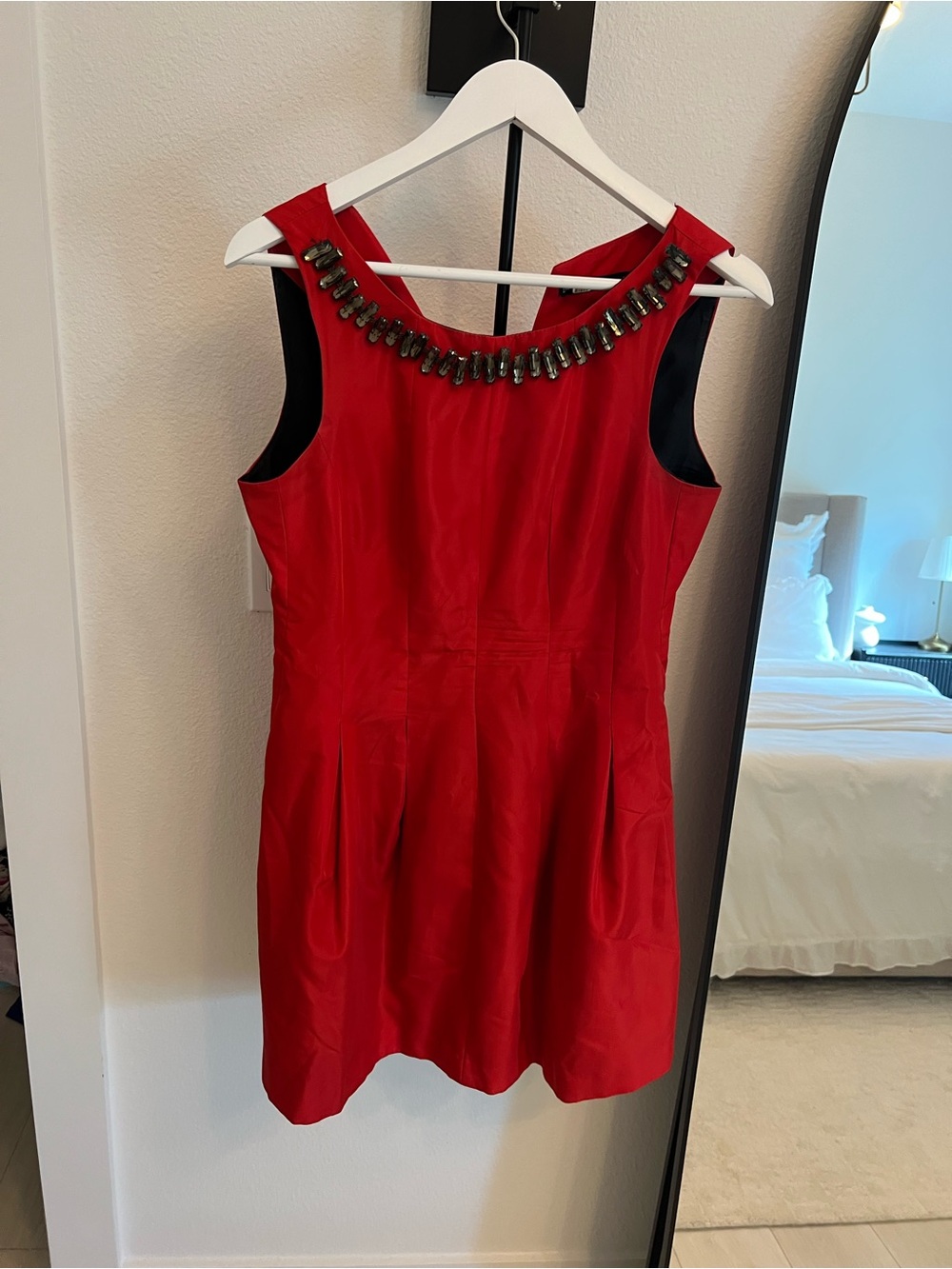 Zara Red Sleeveless Embellished Neck Midi Dress